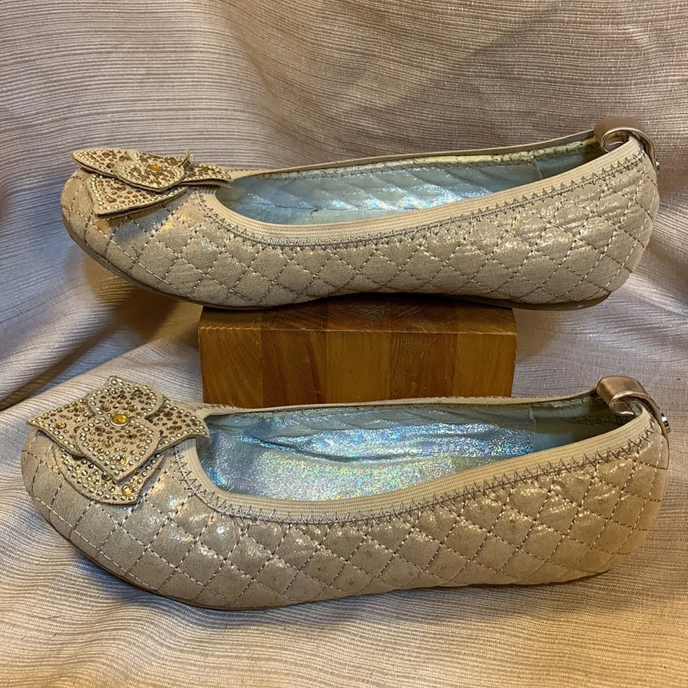 Stuart Weitzman metallic rose gold ballet quilted